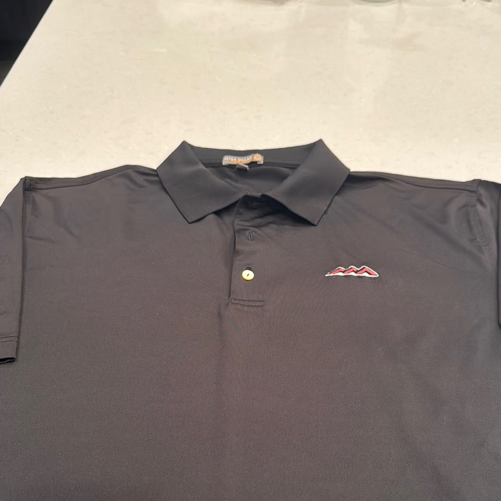 Peter Millar summer comfort men’s golf polo size XL, Black,  dessert mountain.